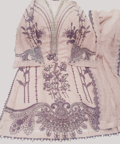 Maria B Inspired Pink Embroidered Chiffon Suit – Stitched 3pc-RW3-160