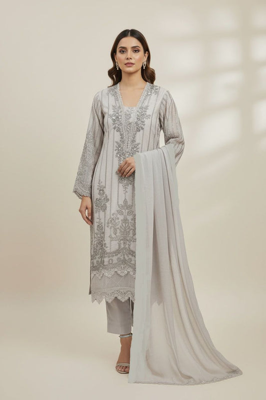 Embroidered lawn shirt with thread and sequence work - Premium 3pc suit