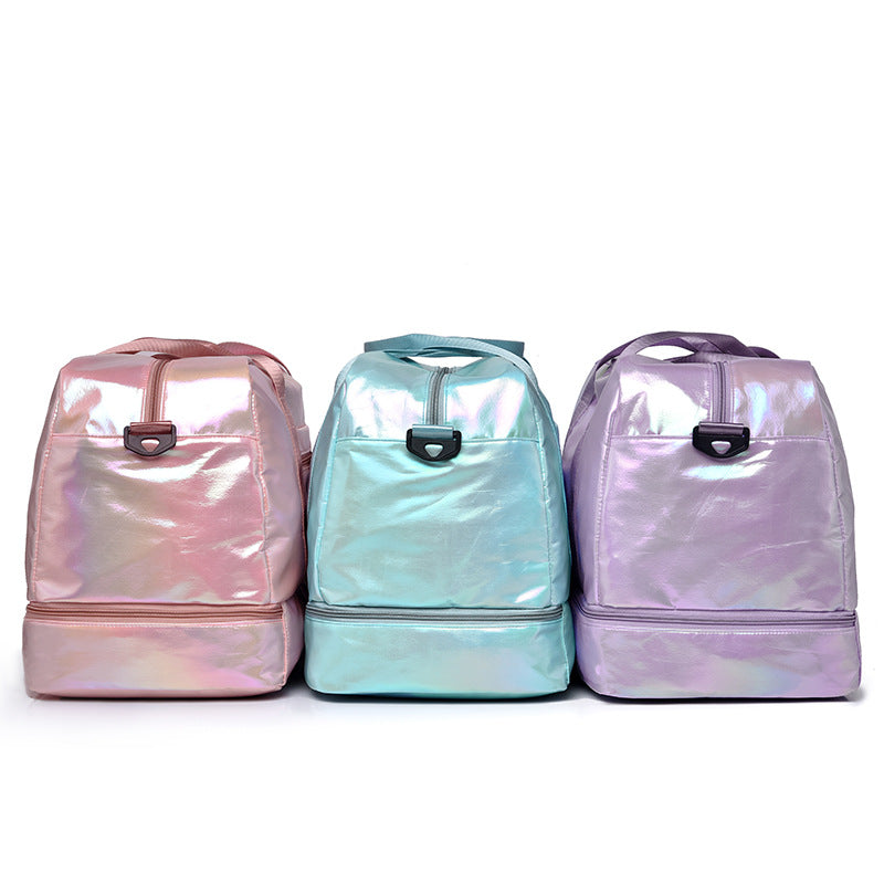 Iridescent Travel Duffel Bag with Shoe Compartment-Khaas Trends