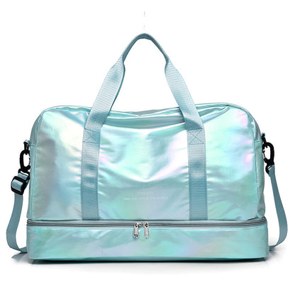 Green Iridescent Travel Duffel Bag with Shoe Compartment 