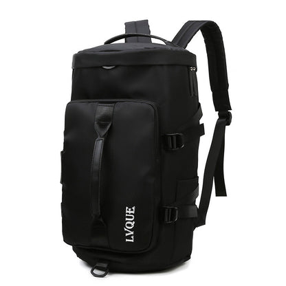 A black bag cum backpack with a zipper closure, multiple compartments, adjustable straps and multiple carrying options