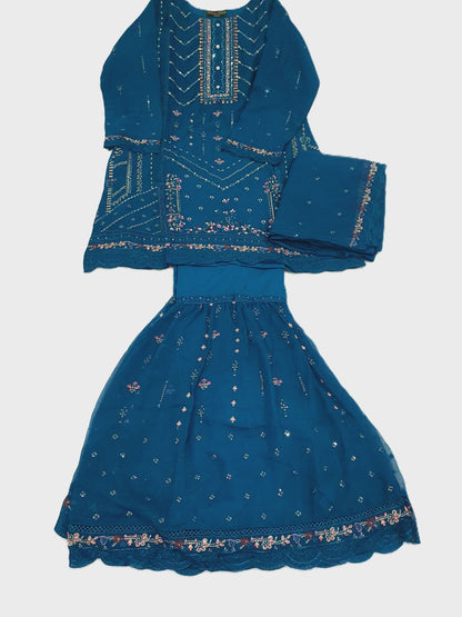 Agha Noor Inspired Teal Chiffon Gharara – Stitched 3pc-RW3-239
