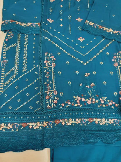 Agha Noor Inspired Teal Chiffon Gharara – Stitched 3pc-RW3-239