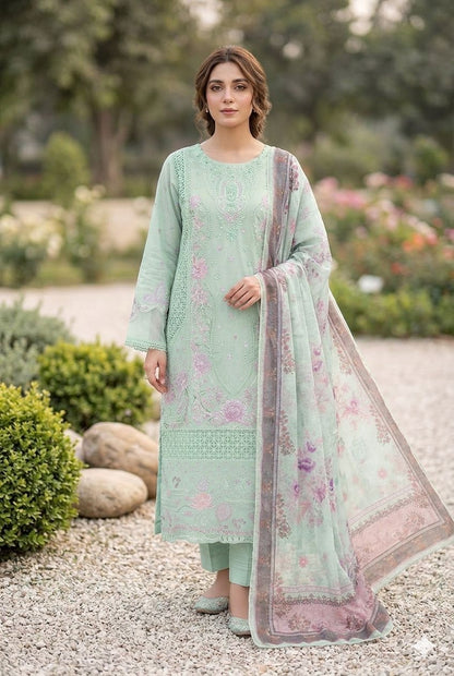 Agha Noor Inspired Mint Green Embroidered Cotton Lawn Suit – Stitched 3pc-RW3-130
