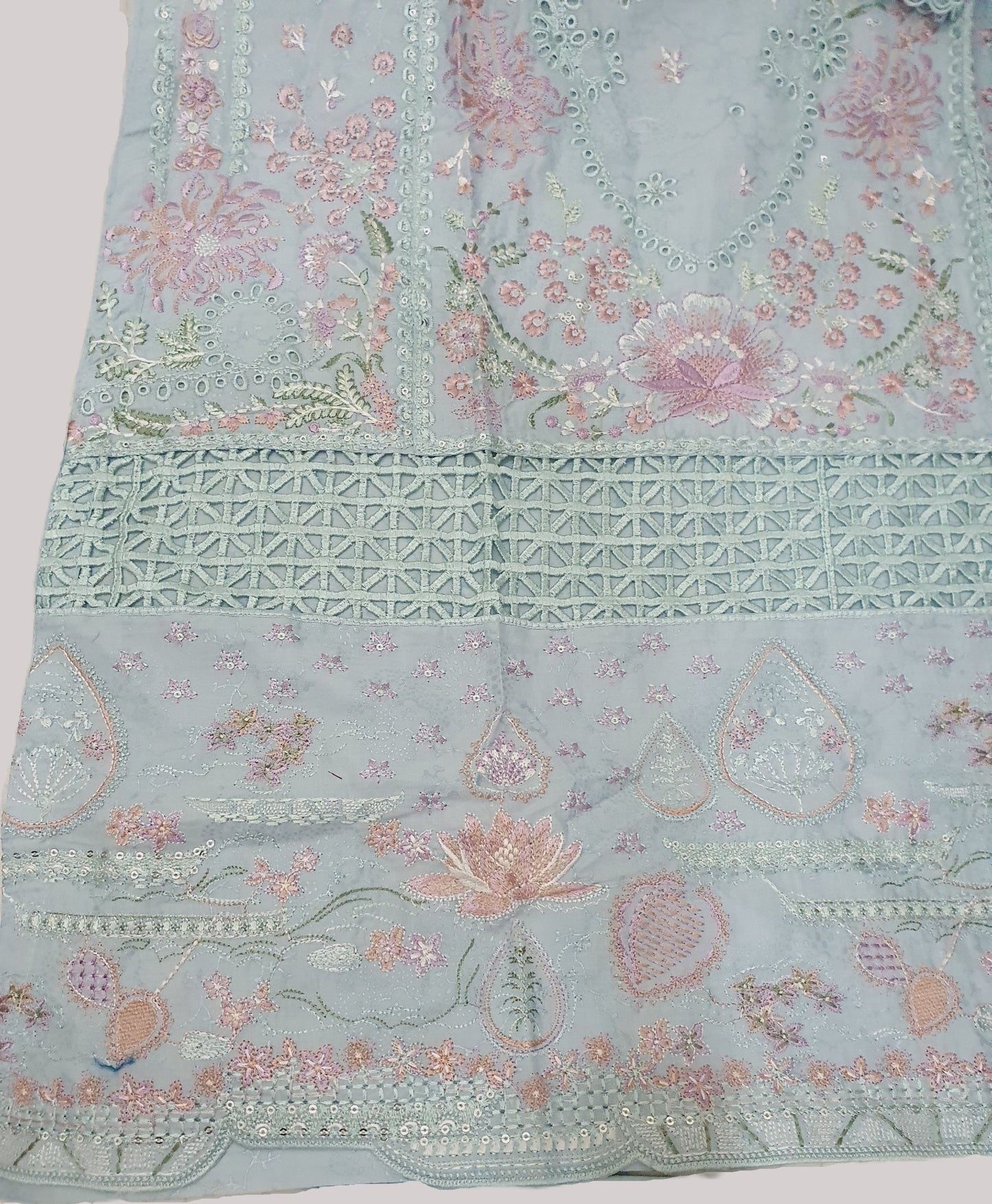 Agha Noor Inspired Blue Embroidered Cotton Lawn Suit – Stitched 3pc-RW3-132