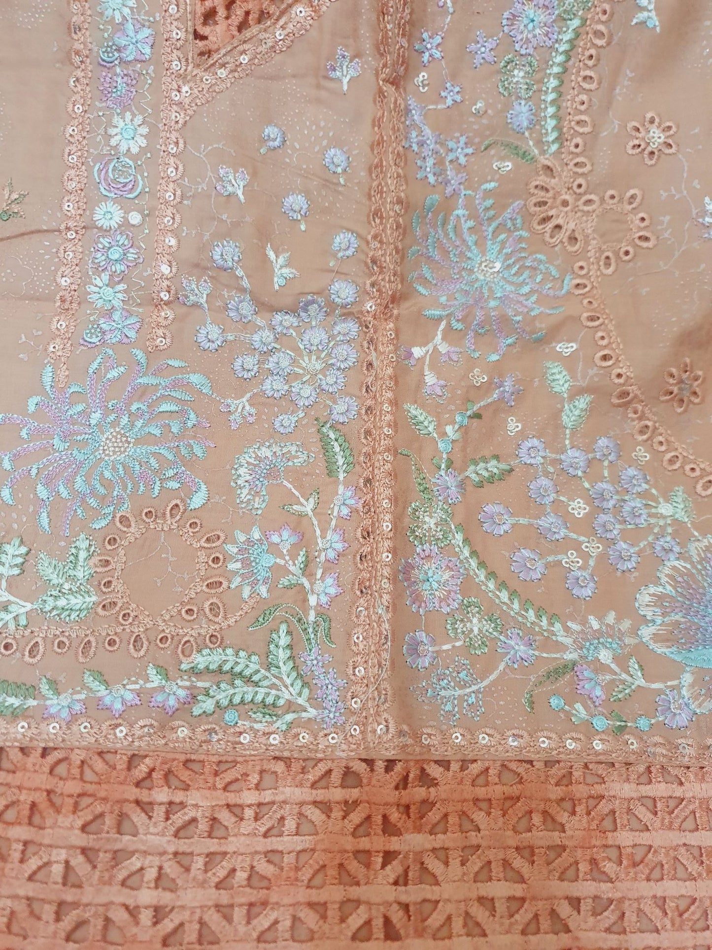 Agha Noor Inspired Peach Embroidered Cotton Lawn Suit – Stitched 3pc-RW3-131