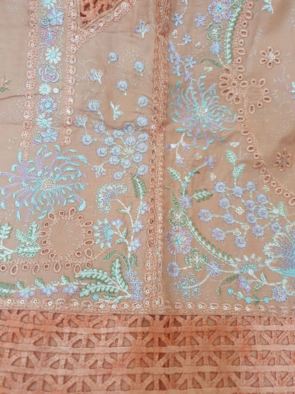 Agha Noor Inspired Peach Embroidered Cotton Lawn Suit – Stitched 3pc-RW3-131
