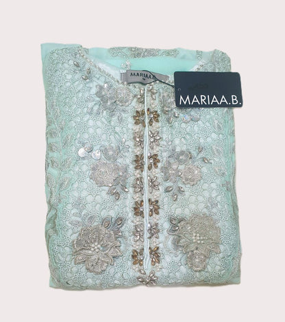Maria B Inspired Aqua Embroidered Chiffon Suit – Stitched 3pc-RW3-138