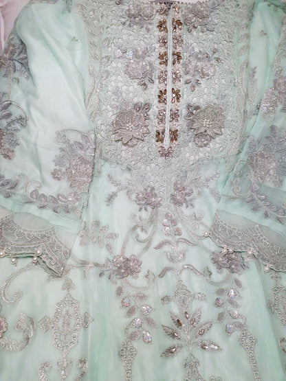Maria B Inspired Aqua Embroidered Chiffon Suit – Stitched 3pc-RW3-138