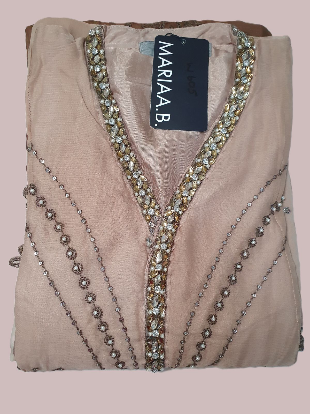 Maria B Inspired Beige Tie-Dye Embroidered Chiffon Suit – Stitched 3pc-RW3-157
