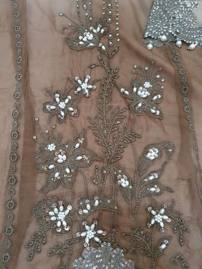 Maria B Inspired Beige Tie-Dye Embroidered Chiffon Suit – Stitched 3pc-RW3-157