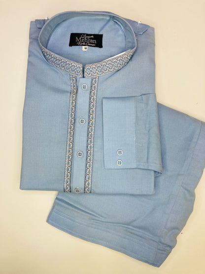 Men's blue stitched shalwar kameez – Pakistani ethnic wear | KhaasTrends