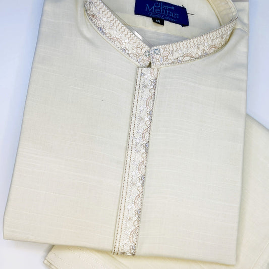 Men's Embroidered Cream Shalwar kameez-Khaas Trends