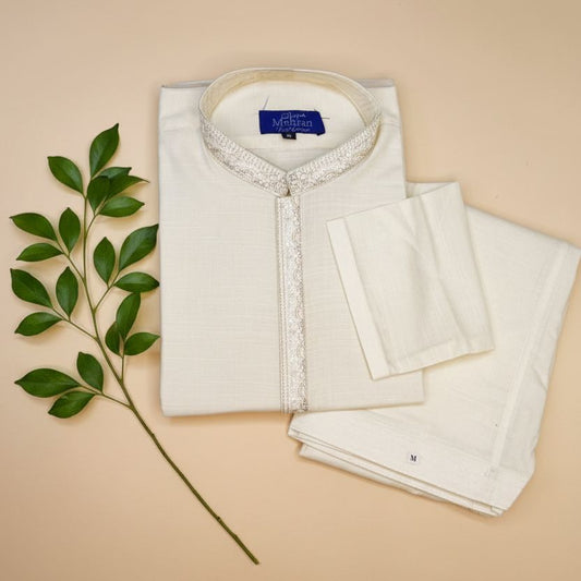 Men’s Cream Embroidered Shalwar Kameez – Stitched - MRW12