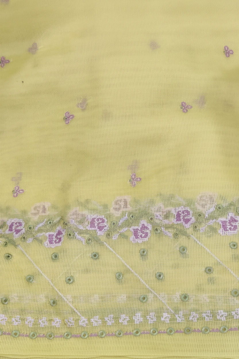 Cross Stitch Yellow Organza Net Dupatta