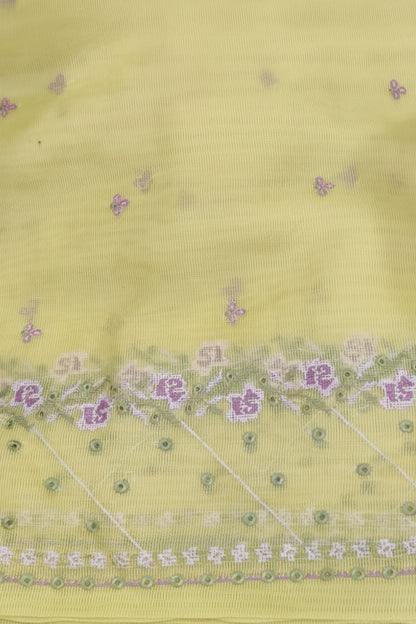 Cross Stitch Yellow Organza Net Dupatta
