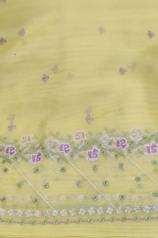 Cross Stitch Yellow Organza Net Dupatta
