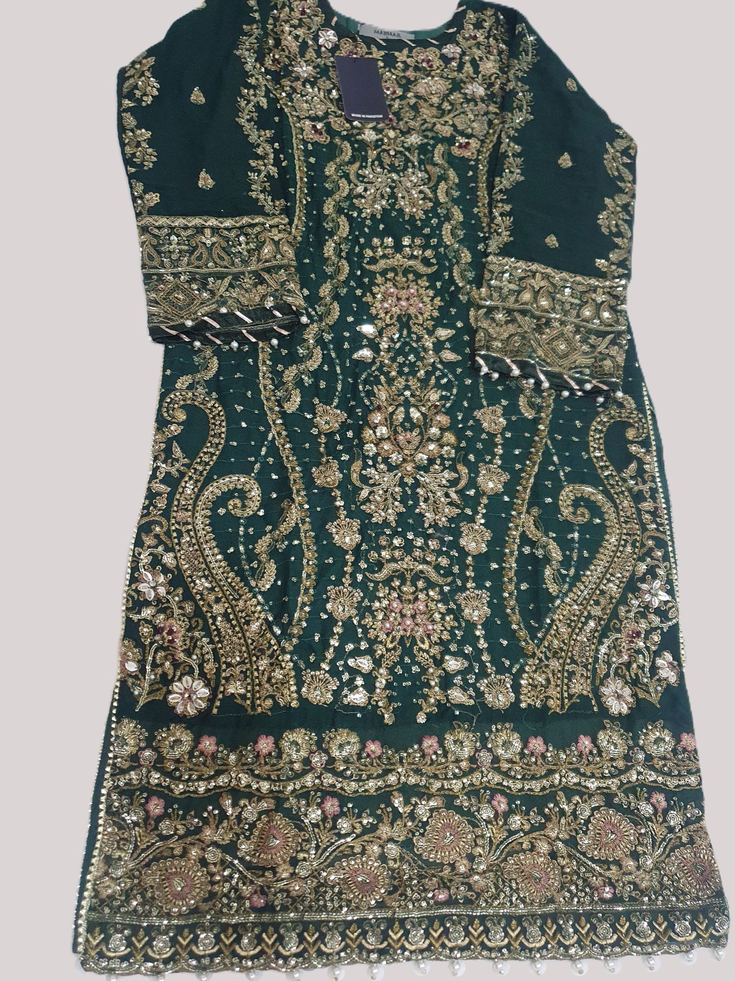 Maria B Inspired Green Embroidered Chiffon Suit – Stitched 3pc-RW3-146