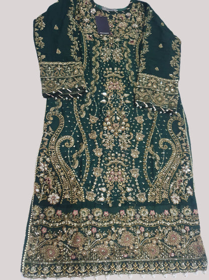 Maria B Inspired Green Embroidered Chiffon Suit – Stitched 3pc-RW3-146