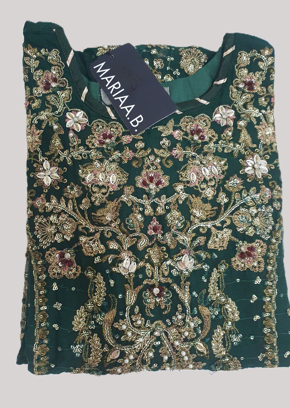 Maria B Inspired Green Embroidered Chiffon Suit – Stitched 3pc-RW3-146