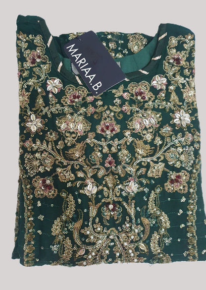 Maria B Inspired Green Embroidered Chiffon Suit – Stitched 3pc-RW3-146