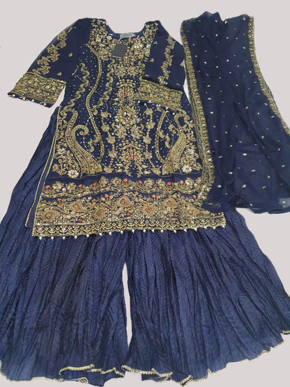 Maria B Inspired Navy Embroidered Chiffon Suit – Stitched 3pc-RW3-147