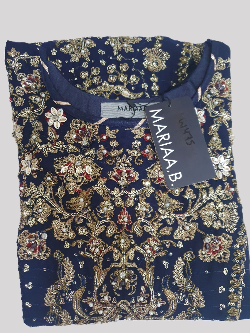 Maria B Inspired Navy Embroidered Chiffon Suit – Stitched 3pc-RW3-147