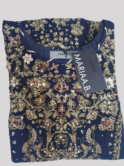 Maria B Inspired Navy Embroidered Chiffon Suit – Stitched 3pc-RW3-147