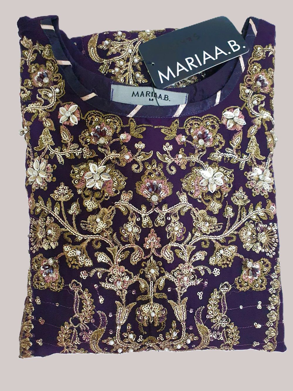 Maria B Inspired Purple Embroidered Chiffon Suit – Stitched 3pc-RW3-144