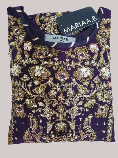Maria B Inspired Purple Embroidered Chiffon Suit – Stitched 3pc-RW3-144