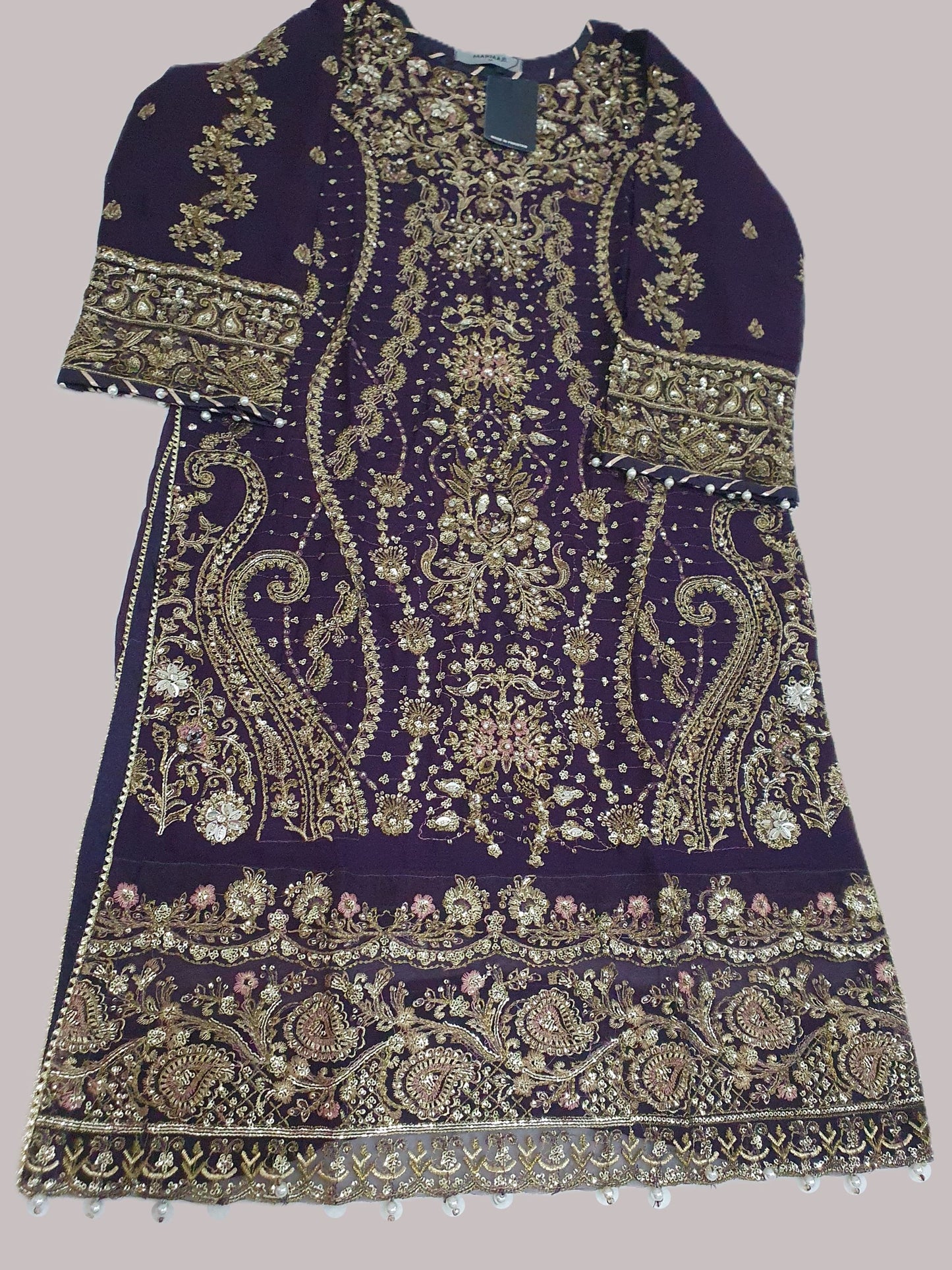 Maria B Inspired Purple Embroidered Chiffon Suit – Stitched 3pc-RW3-144