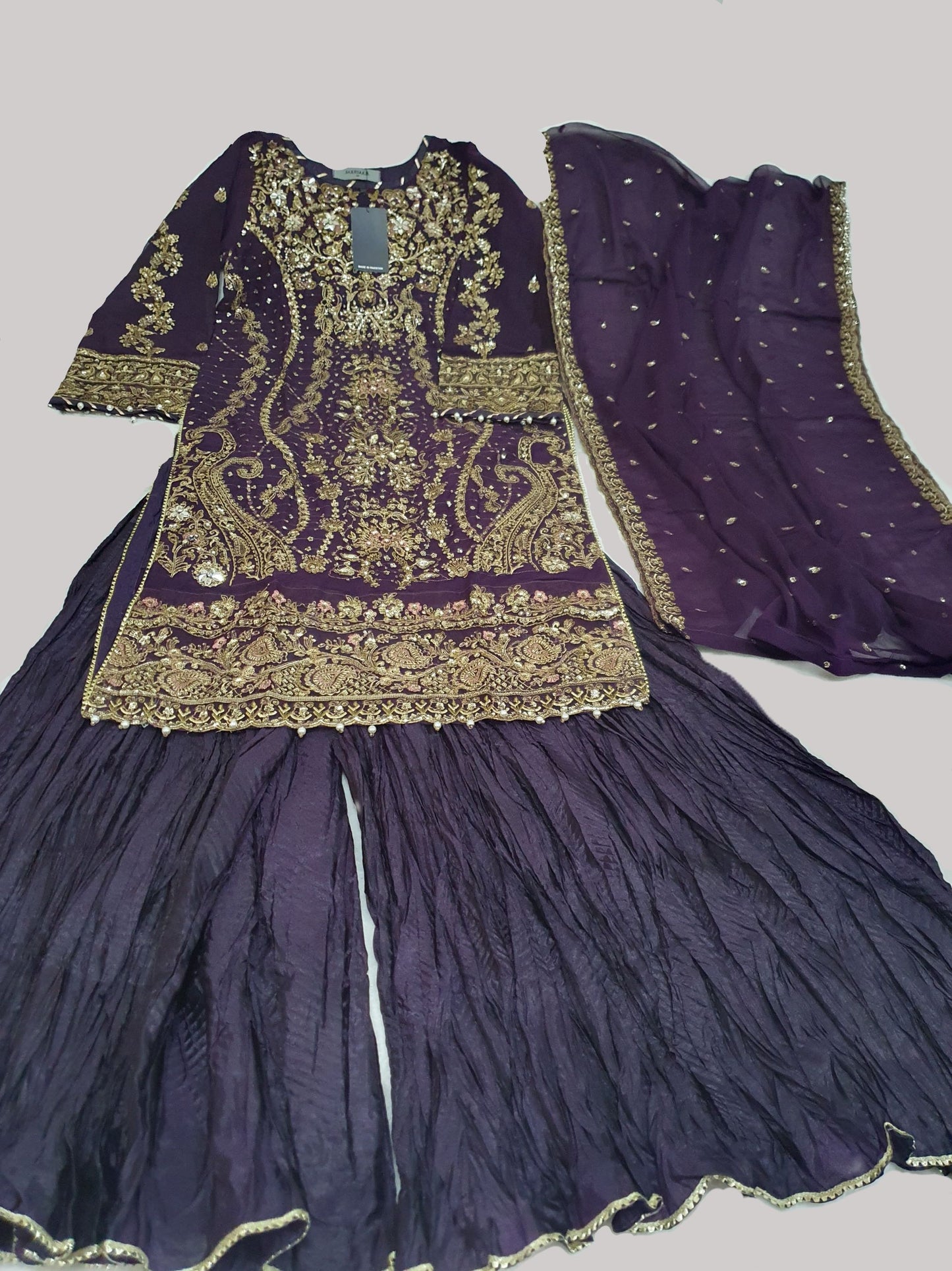 Maria B Inspired Purple Embroidered Chiffon Suit – Stitched 3pc-RW3-144