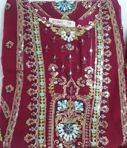 ETHNIC Inspired Maroon  Chiffon Gharara – Stitched 3pc-RW3-244