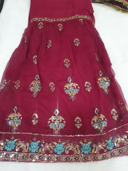 ETHNIC Inspired Maroon  Chiffon Gharara – Stitched 3pc-RW3-244