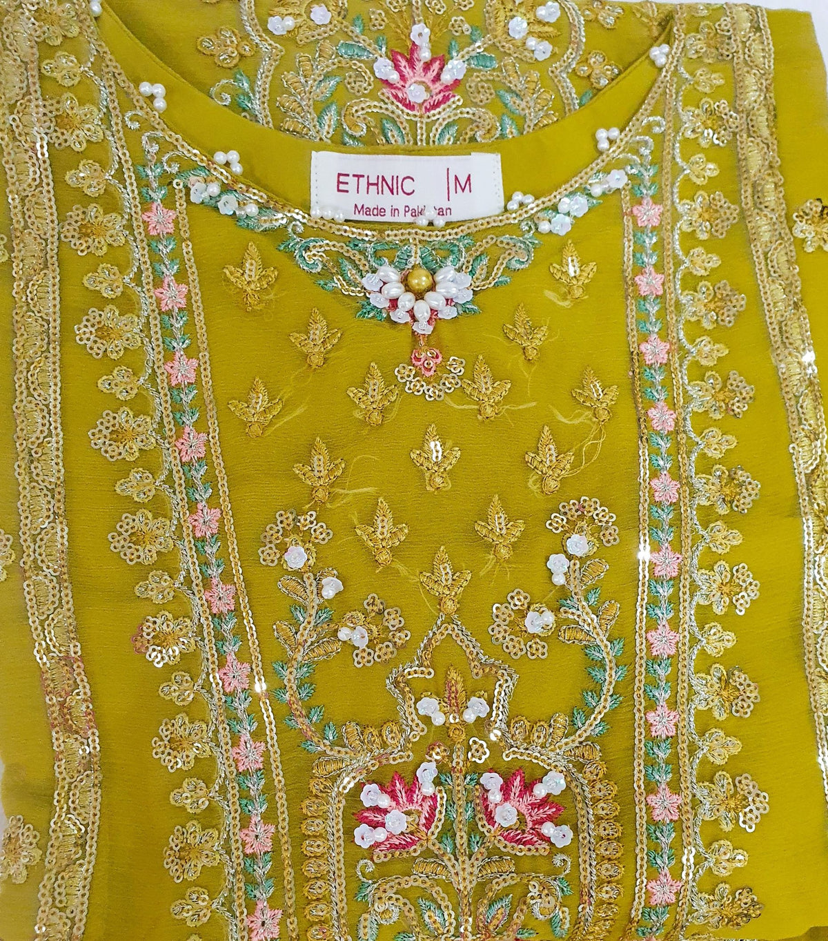 ETHNIC Inspired Mustard Chiffon Gharara – Stitched 3pc-RW3-242