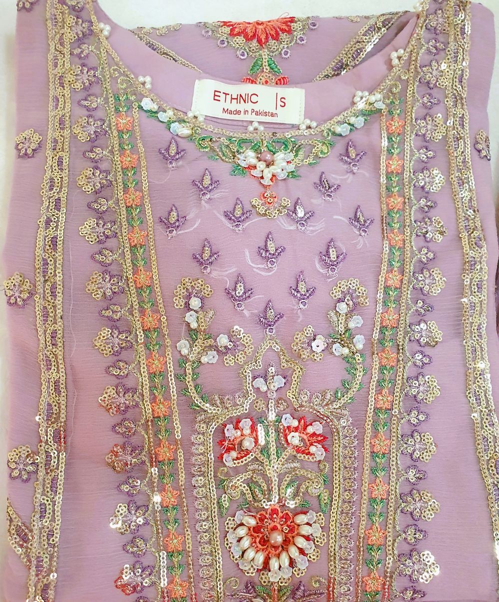 ETHNIC Inspired Purple  Chiffon Gharara – Stitched 3pc-RW3-243