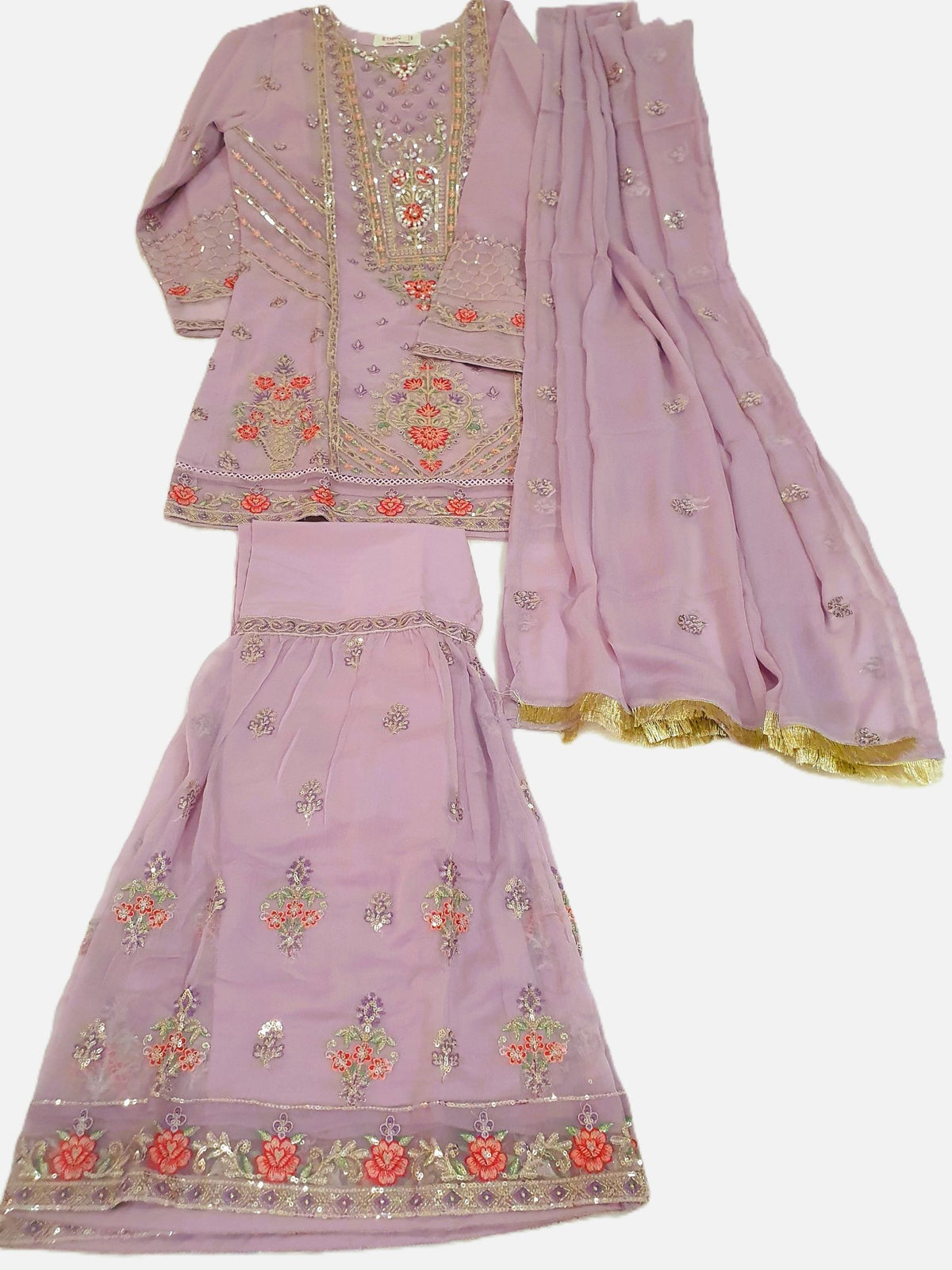 ETHNIC Inspired Purple  Chiffon Gharara – Stitched 3pc-RW3-243