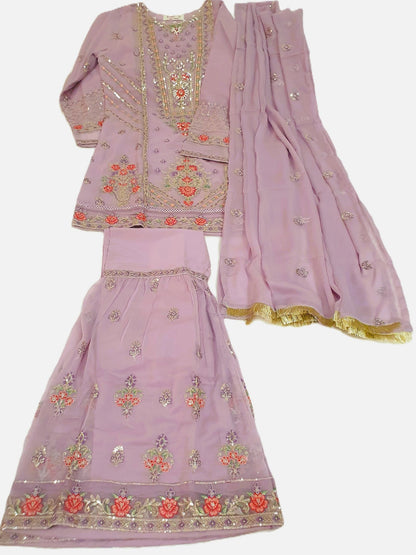ETHNIC Inspired Purple  Chiffon Gharara – Stitched 3pc-RW3-243