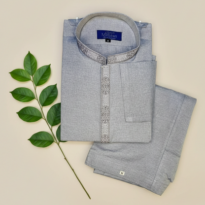 Men’s Embroidered Grey Shalwar Kameez – Stitched - MRW09