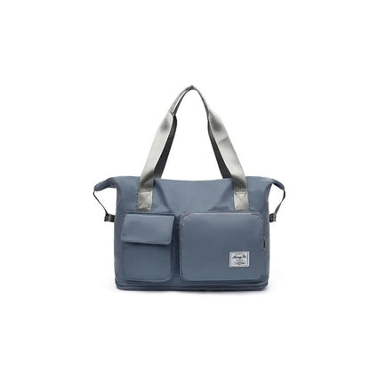 Blue Travel Bag with Single Extension and Multiple Pockets