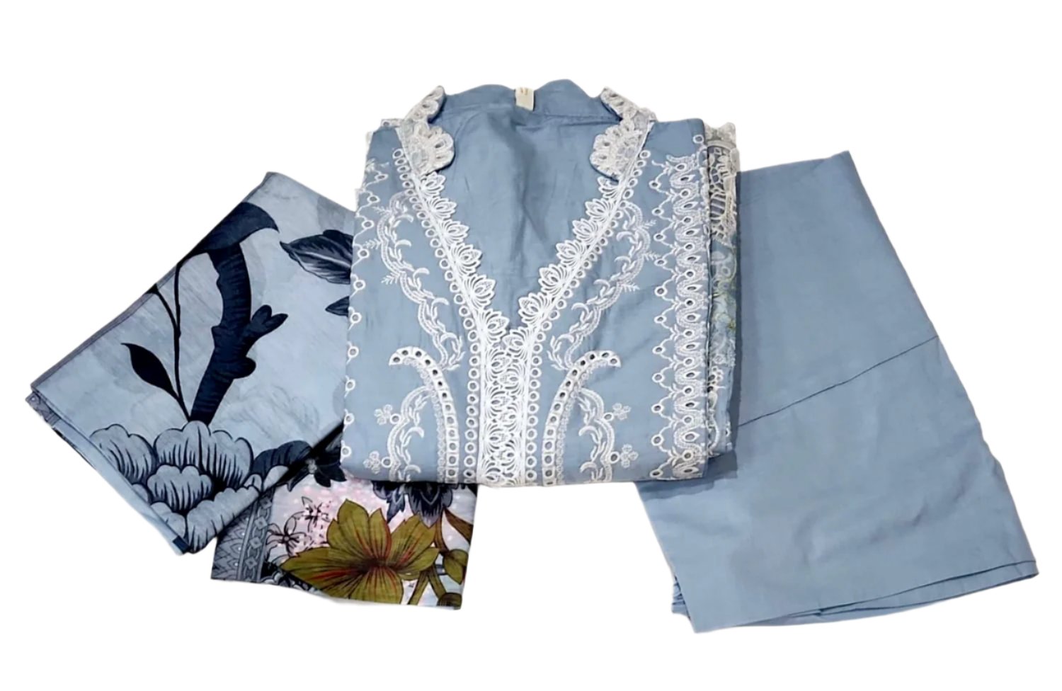 Blue Embroidered Lawn 3pc PRET for Women Online Dubai