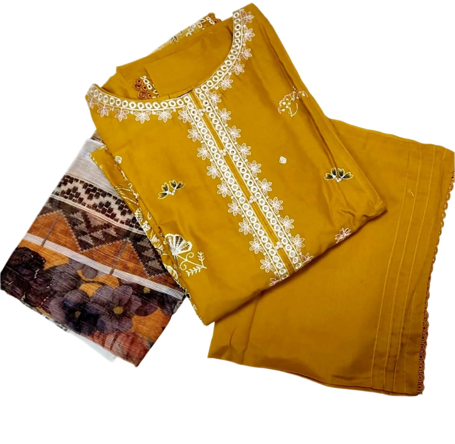 Women Mustard Embroidered Lawn 3PC ready to wear-Online