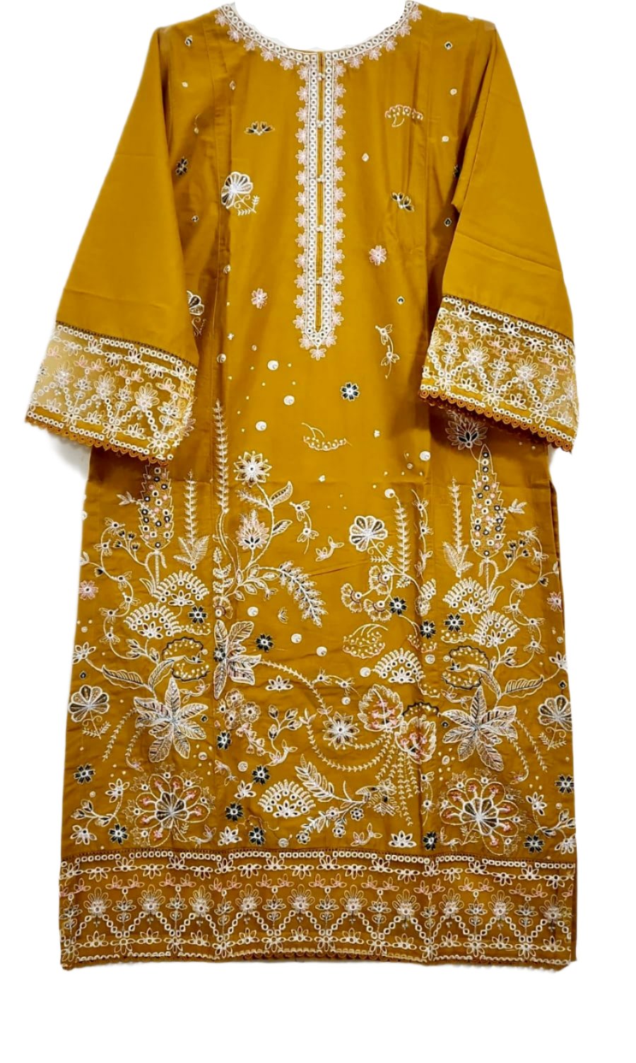 Women Mustard Embroidered Lawn Shirt ready to wear