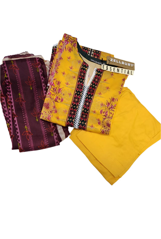 Zullbery-yellow-3PC-Stitched-Pakistani-Lawn
