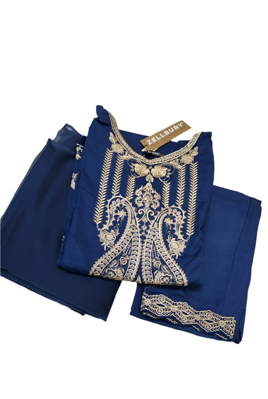 Pakistani Blue embroidered khaddar 3pc -Zellbury pret-Dubai