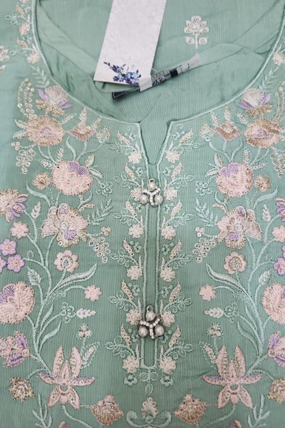Emboridered Green Silk stitched 3pc-RW3-71