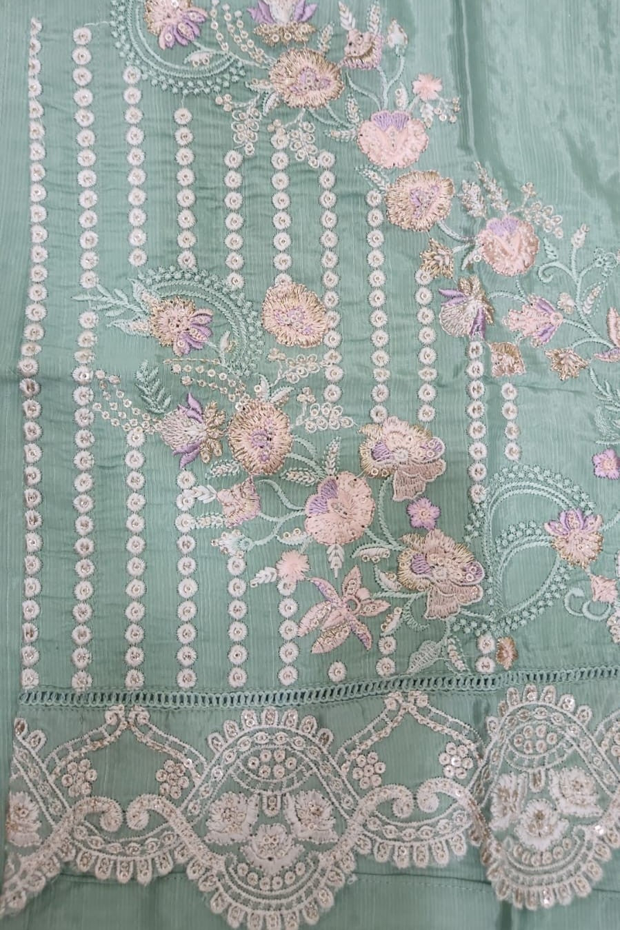 Emboridered Green Silk stitched 3pc-RW3-71