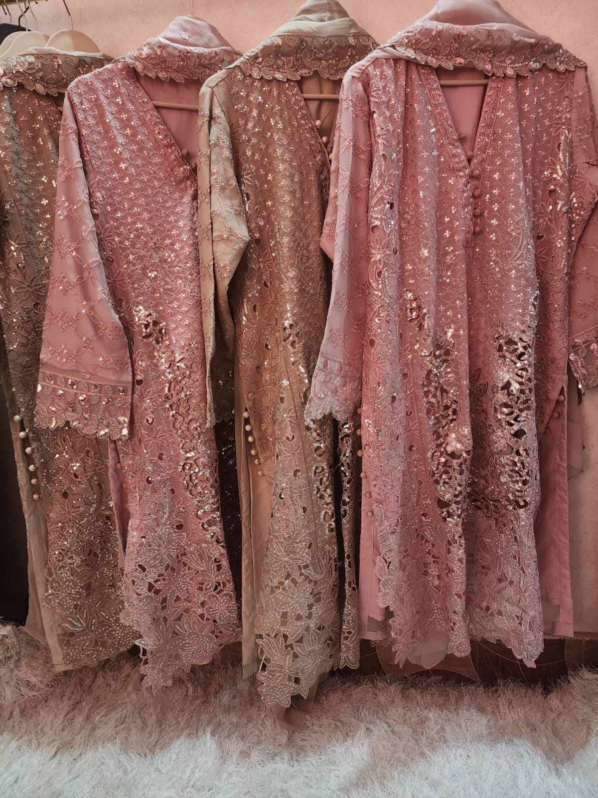 Maria B Inspired Skin Color Embellished Chiffon – Stitched 3pc-RW3-80
