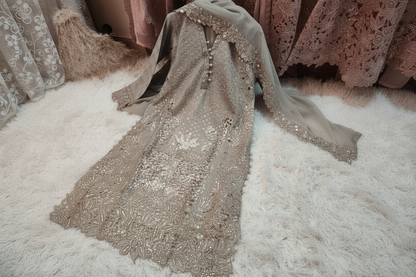 Maria B Inspired Grey Embellished Chiffon – Stitched 3pc-RW3-81