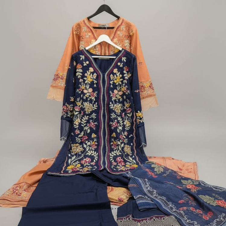 Maria B Inspired Coral Pink Embroidered Lawn Cotton Suit–Stitched 3pc-RW3- 92